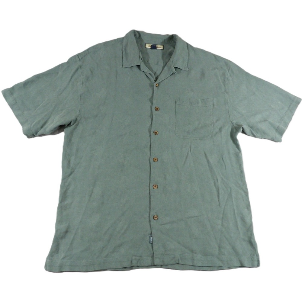 Tommy Bahama Catalina Twill Camp Shirt SS Button Up Men‎ XL Sage Silk Floral Y2K